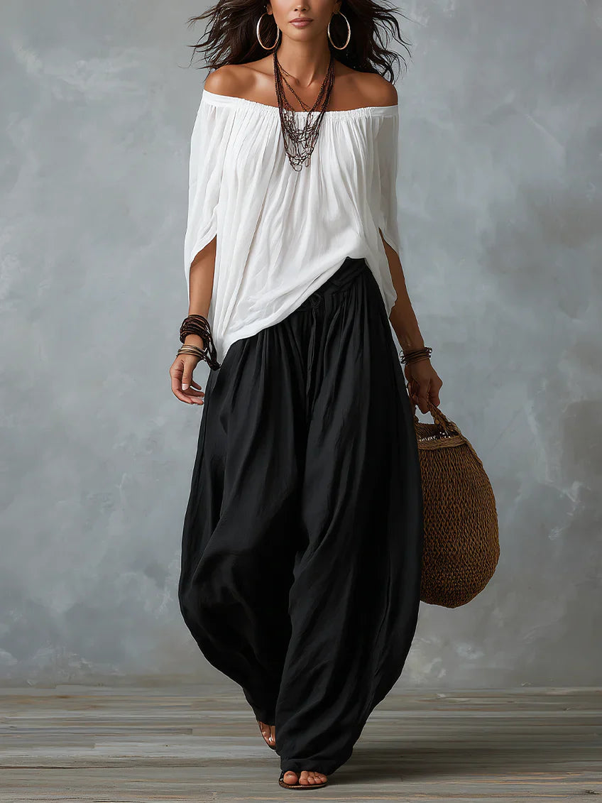Candela | Conjunto con Hombros Descubiertos y Pantalones Estilo Farol