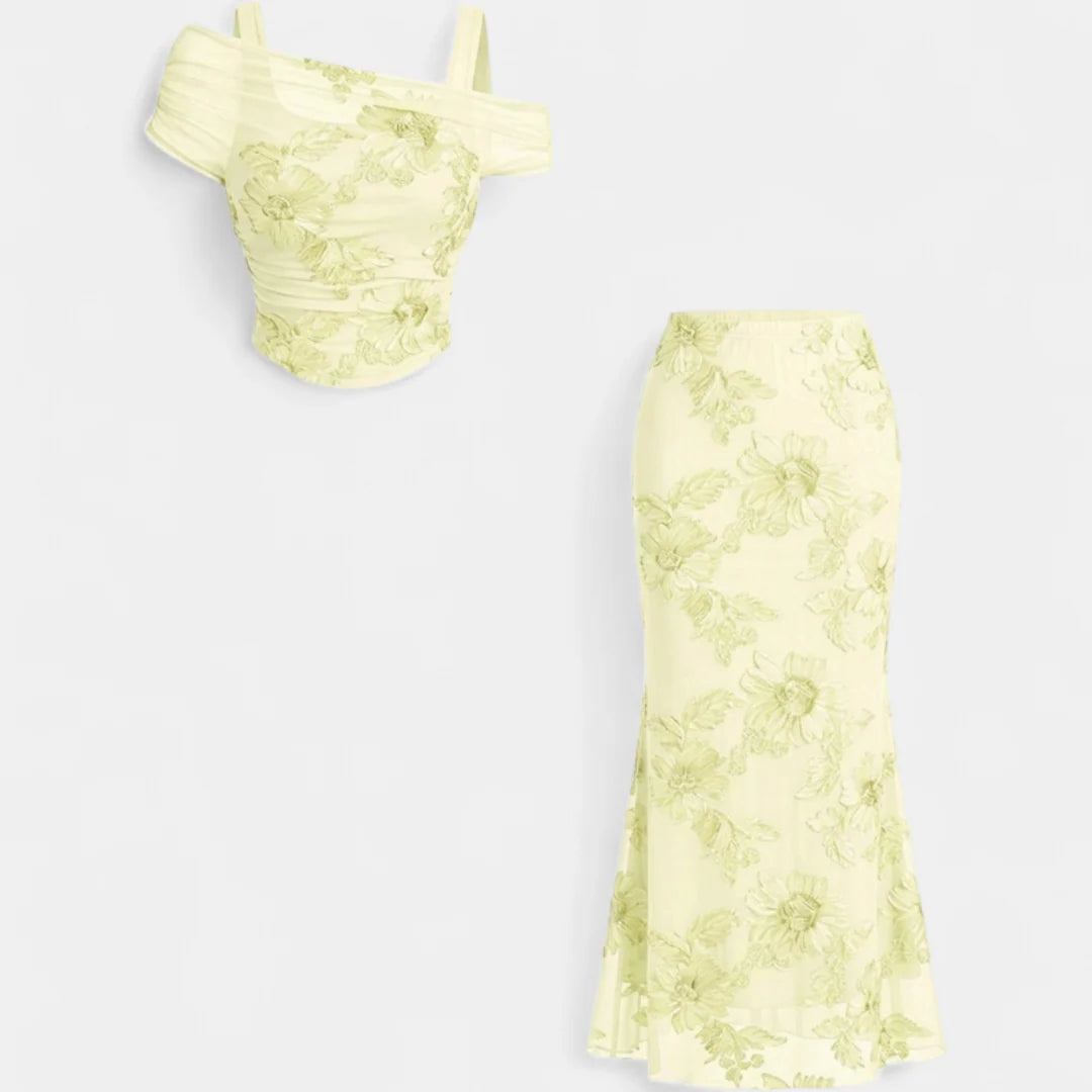 Gala - Conjunto de top bordado y falda larga