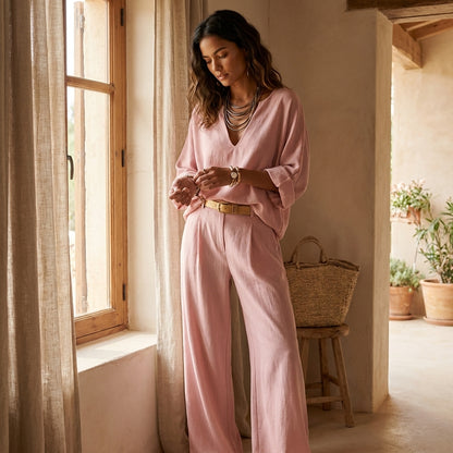 Alma | Conjunto con top de escote en V y pantalón amplio