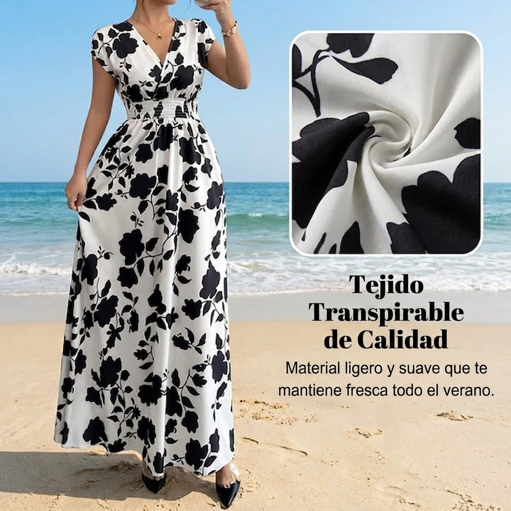 Clara - Vestido floral largo con escote en V