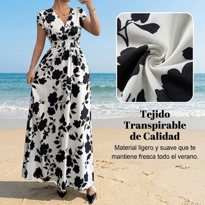 Clara - Vestido floral largo con escote en V