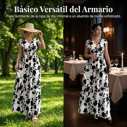 Clara - Vestido floral largo con escote en V