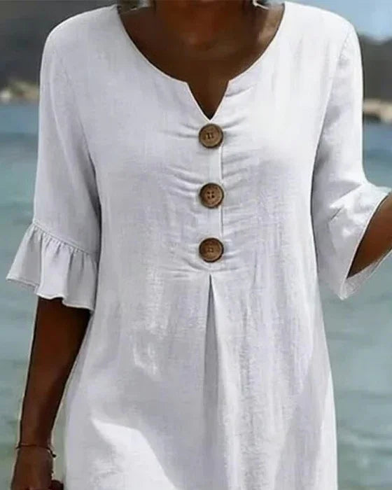 Vanesa | Vestido Texturizado con Mangas Abullonadas y Botones