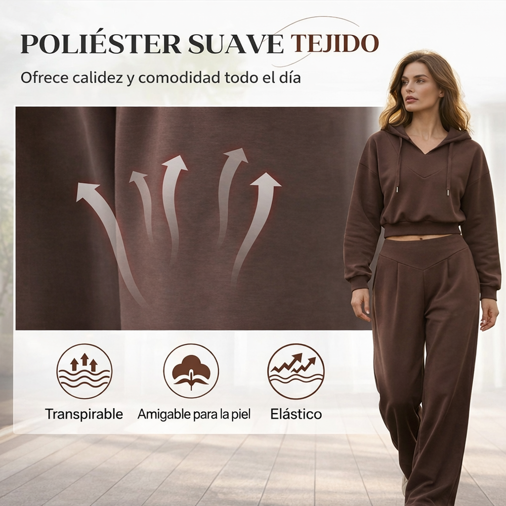 Valeria - Conjunto de sudadera corta y pantalón ancho