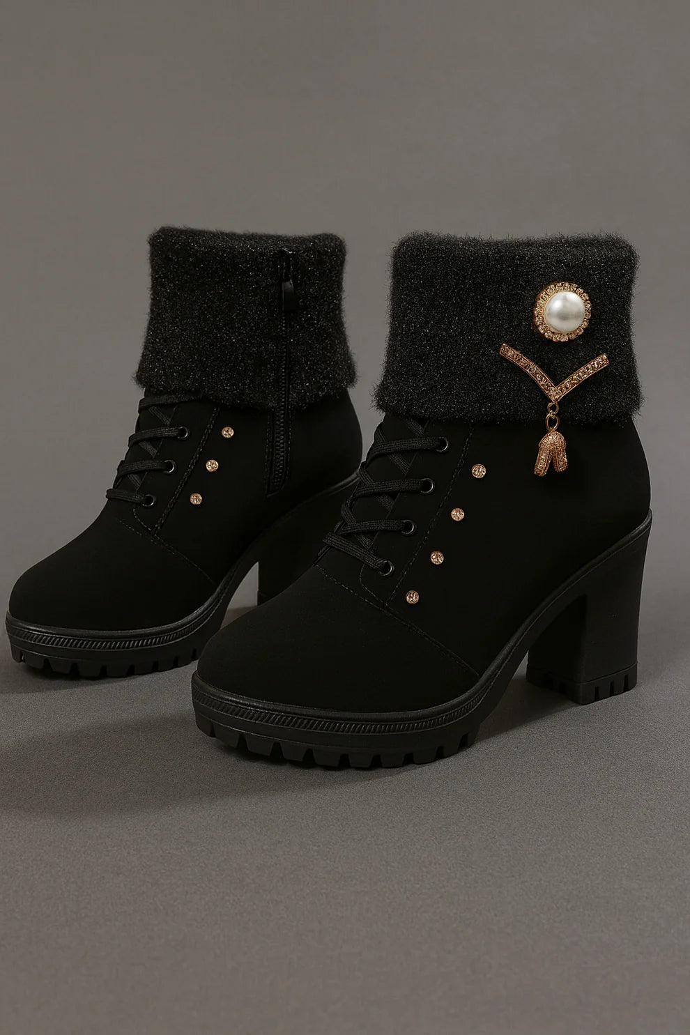 Elena - Botas de tacón grueso y cálidas