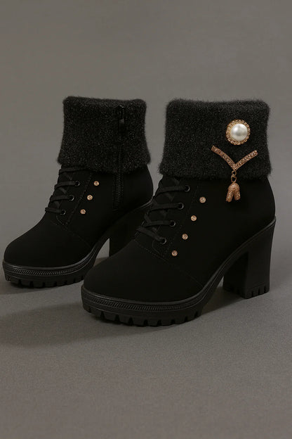 Elena - Botas de tacón grueso y cálidas