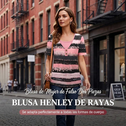 Carlota - Camiseta henley estampada de estilo casual