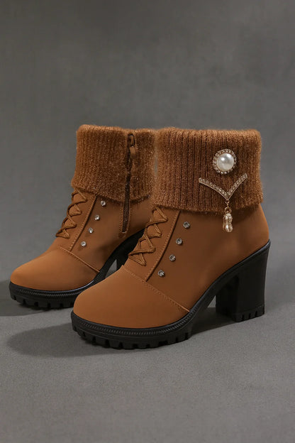 Elena - Botas de tacón grueso y cálidas