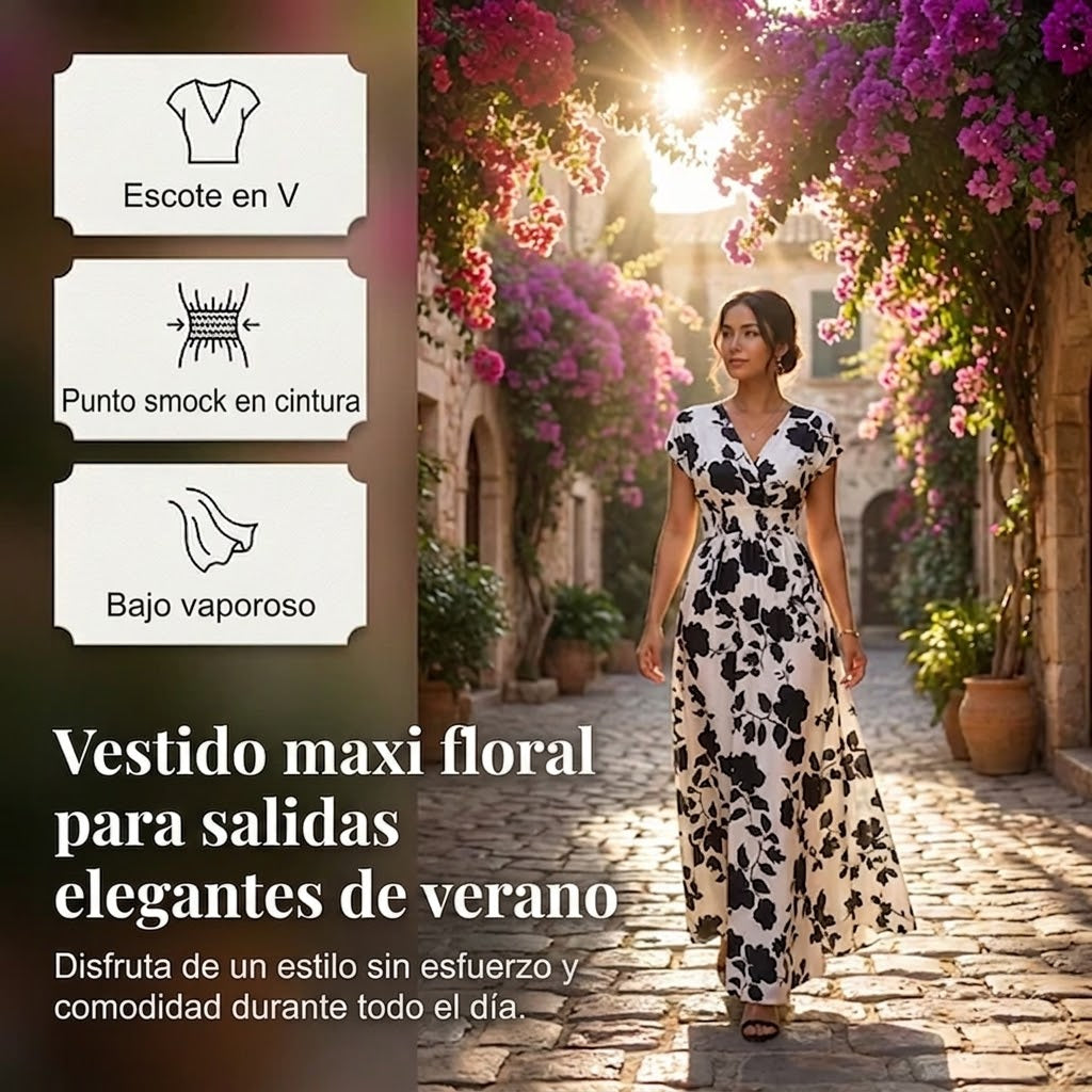Clara - Vestido floral largo con escote en V