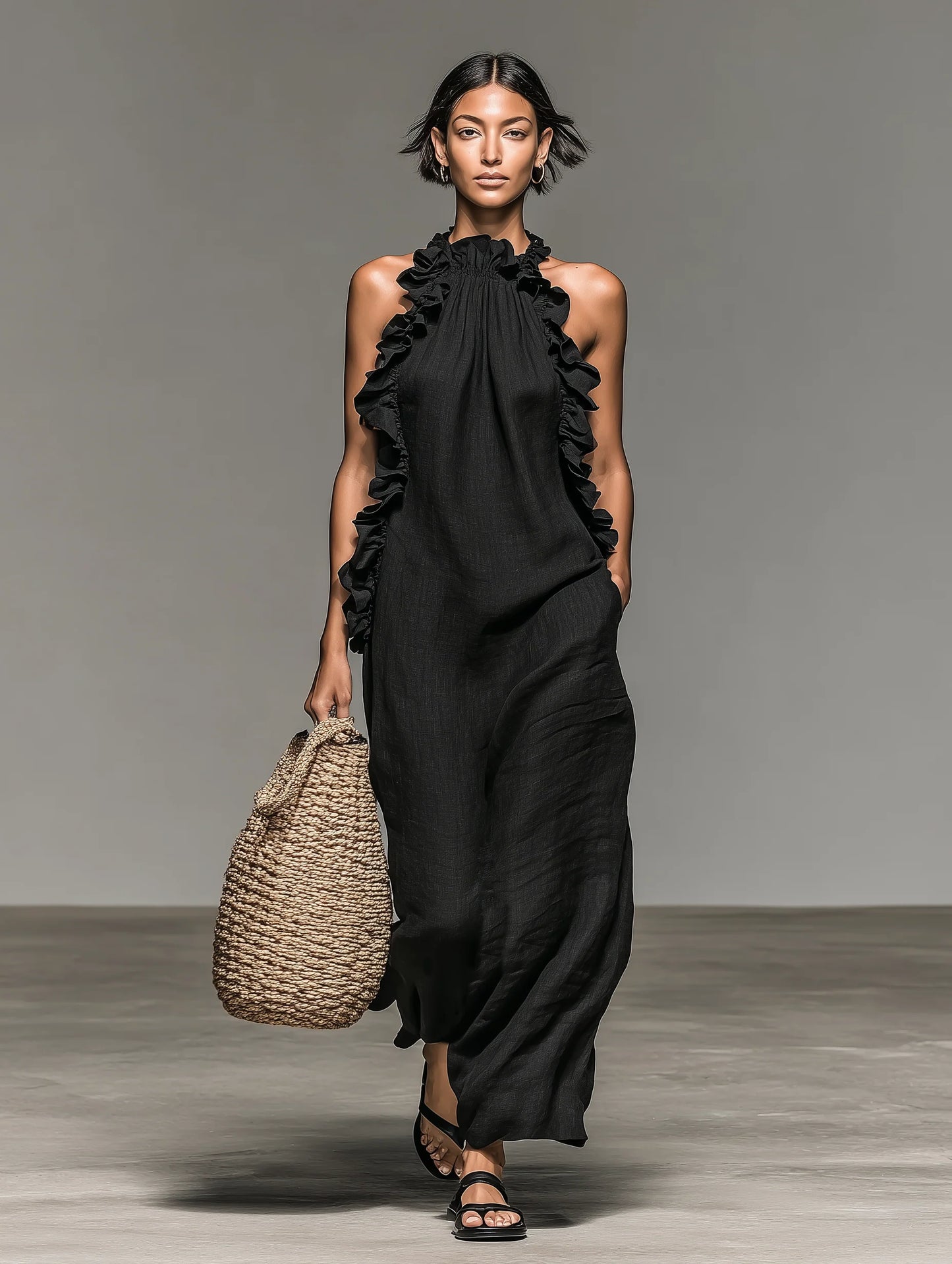 Lúa – Vestido maxi fluido con volantes