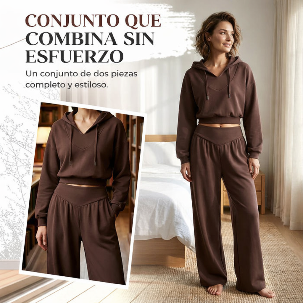 Valeria - Conjunto de sudadera corta y pantalón ancho