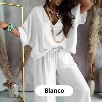 Mónica - Conjunto casual holgado de color liso