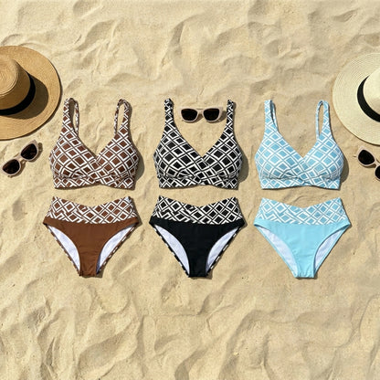 Lía - Bikini de talle alto con estampado geométrico retro