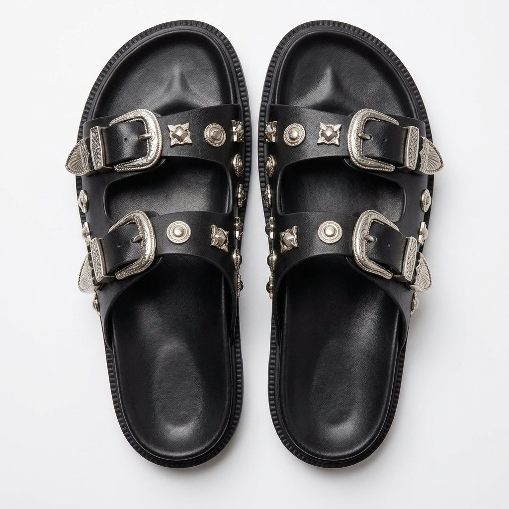 Sandalias de Doble Hebilla con Detalles Decorativos