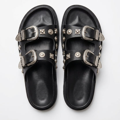 Sandalias de Doble Hebilla con Detalles Decorativos