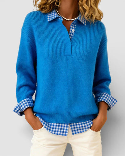 Berta – Jersey de punto con detalle de camisa a cuadros