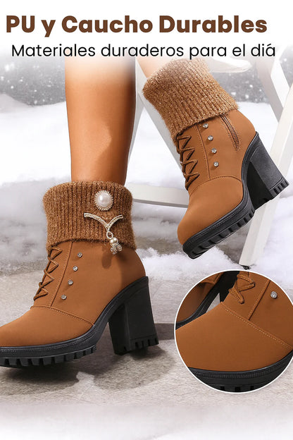 Elena - Botas de tacón grueso y cálidas