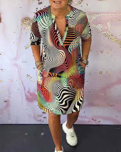 Ria - Vestido colorido con cuello en V