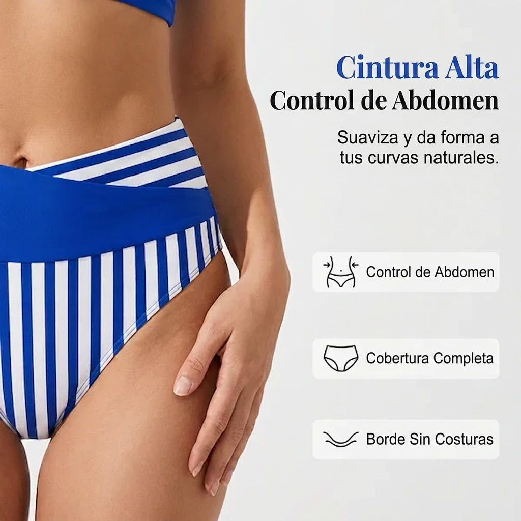Valeria - Bikini de dos piezas con bloques de color y rayas