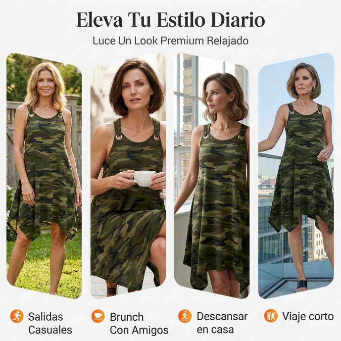 Selva - Vestido de camuflaje con bajo asimétrico