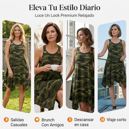 Selva - Vestido de camuflaje con bajo asimétrico