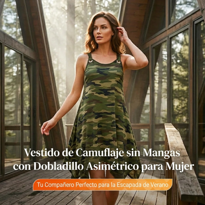 Selva - Vestido de camuflaje con bajo asimétrico