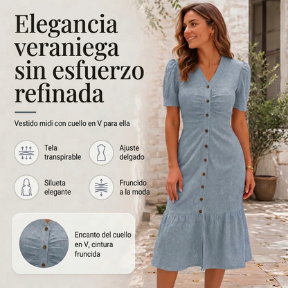 Celia - Vestido midi de encaje con cuello en V