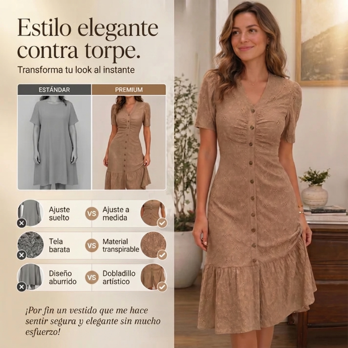 Celia - Vestido midi de encaje con cuello en V
