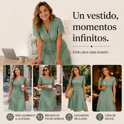 Celia - Vestido midi de encaje con cuello en V