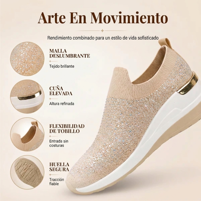 Luna - Zapatillas de malla con cristales brillantes y cuña ergonómica