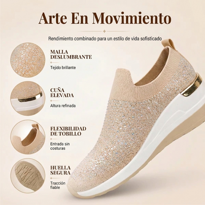 Luna - Zapatillas de malla con cristales brillantes y cuña ergonómica