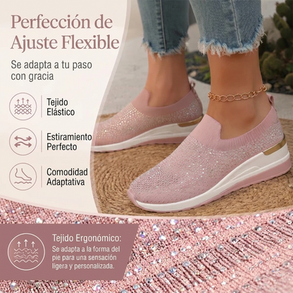 Luna - Zapatillas de malla con cristales brillantes y cuña ergonómica