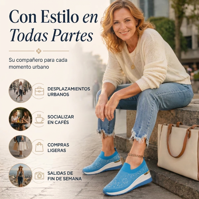 Luna - Zapatillas de malla con cristales brillantes y cuña ergonómica