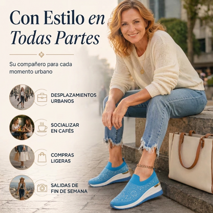 Luna - Zapatillas de malla con cristales brillantes y cuña ergonómica