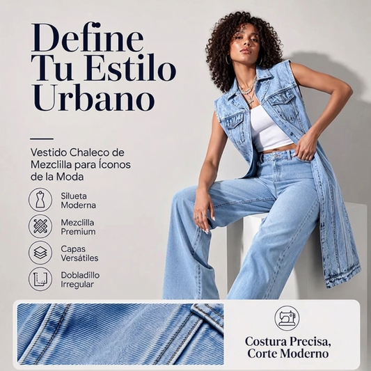 Valeria – Chaleco largo vaquero sin mangas