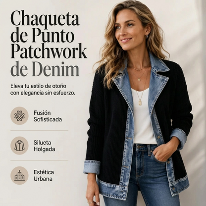Alejandra - Chaqueta de punto con detalles efecto denim