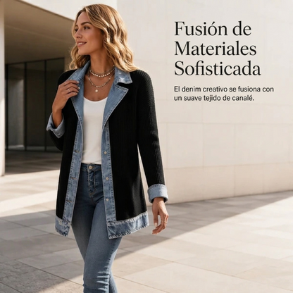 Alejandra - Chaqueta de punto con detalles efecto denim