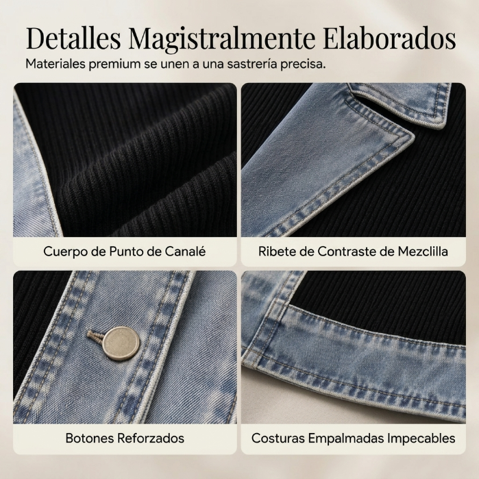 Alejandra - Chaqueta de punto con detalles efecto denim