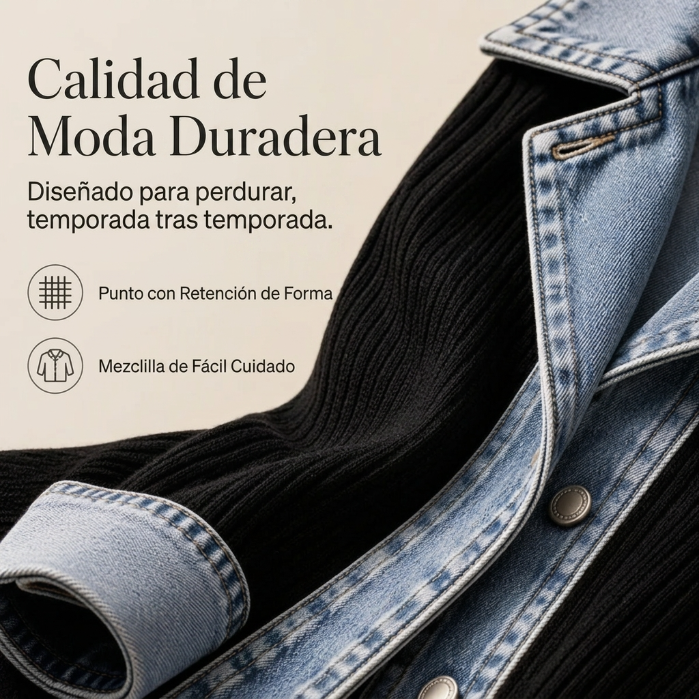 Alejandra - Chaqueta de punto con detalles efecto denim