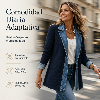 Alejandra - Chaqueta de punto con detalles efecto denim