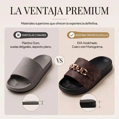 Ginebra - Sandalias ergonómicas con monograma y cadena dorada