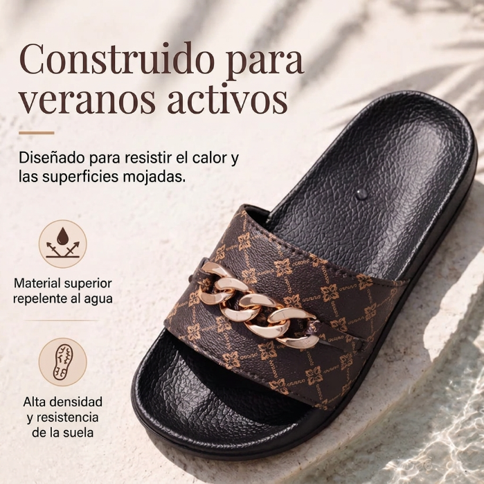 Ginebra - Sandalias ergonómicas con monograma y cadena dorada