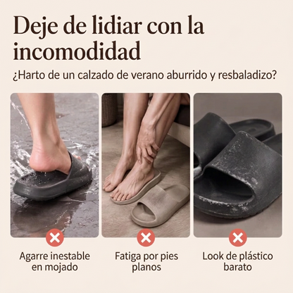 Ginebra - Sandalias ergonómicas con monograma y cadena dorada