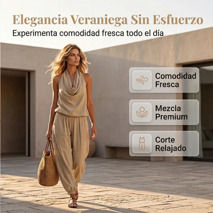 Diana - Conjunto fluido con top halter drapeado y pantalón