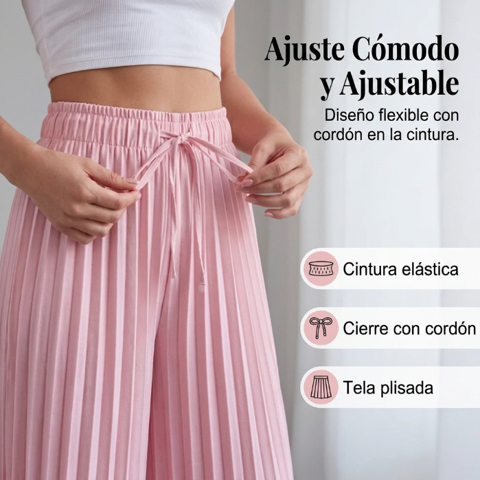 Carolina - Pantalón plisado de pierna ancha con cintura ajustable