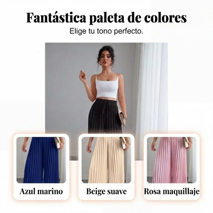 Carolina - Pantalón plisado de pierna ancha con cintura ajustable