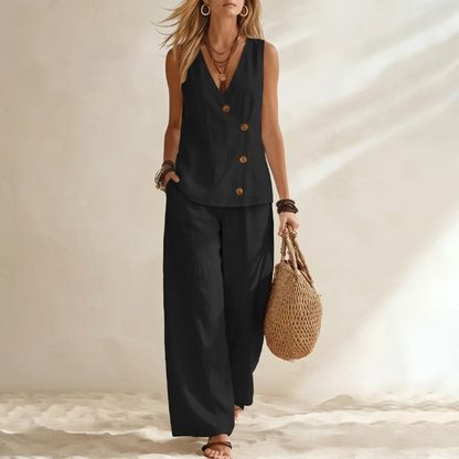 Claudia | Conjunto elegante de chaleco y pantalón ancho