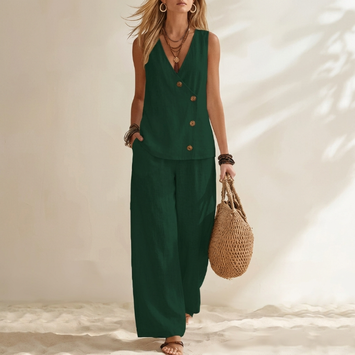 Claudia | Conjunto elegante de chaleco y pantalón ancho