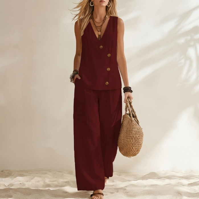 Claudia | Conjunto elegante de chaleco y pantalón ancho