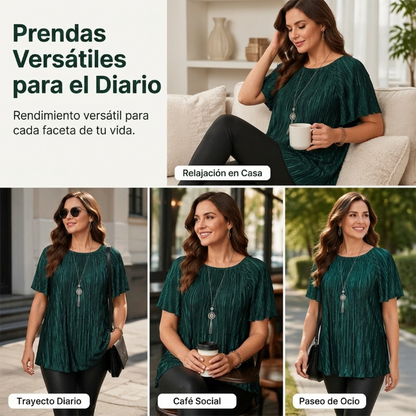 Elena - Blusa plisada ultraelástica de corte holgado